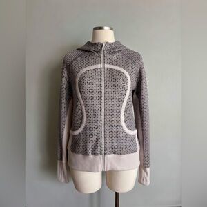 Lululemon Scuba Hoodie Striped Grey Pink Full Zip Fleece Jacket Womens Sz 12